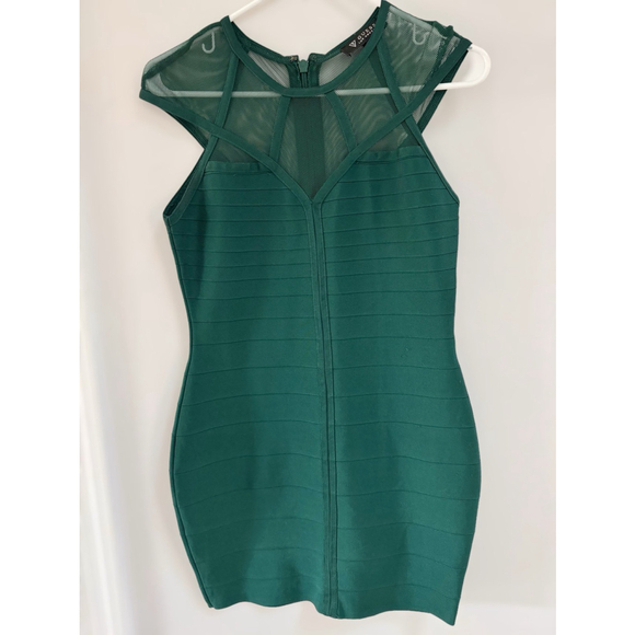 GUESS Los Angeles Hunter Green Bodycon Dress Mesh Mini - Picture 1 of 3